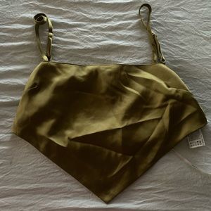 Green silky cross back top